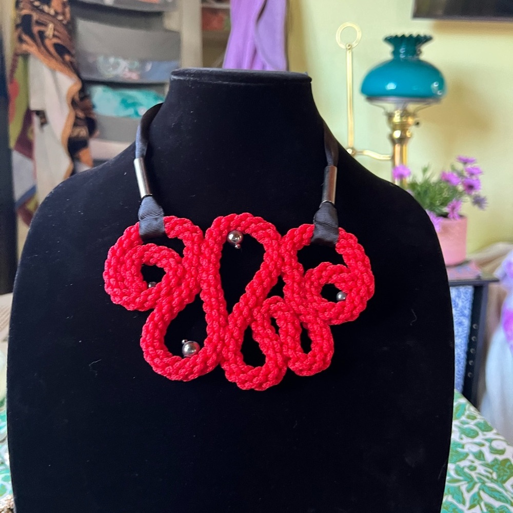 Handmade Ukranian Artisan Bold Red Fabric Necklace